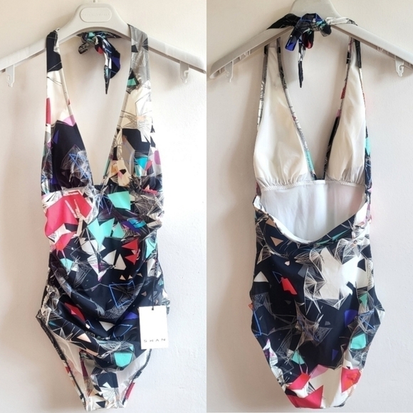 New SHAN Bright Like Diamond Halter Print Swimsuit NWT Size 8 US/8 CAN - Picture 2 of 11